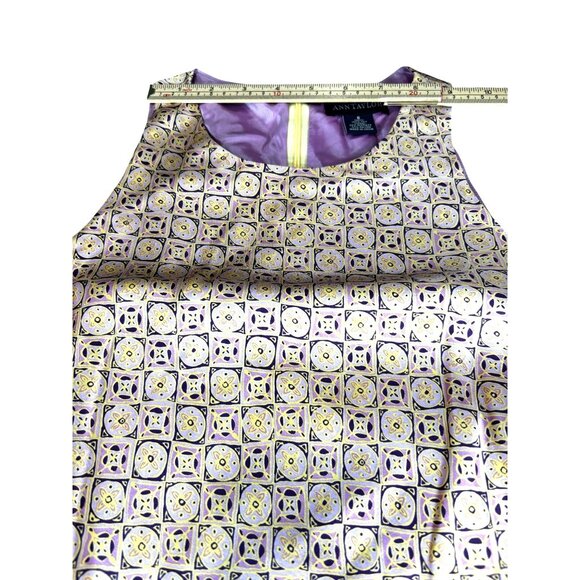 Ann Taylor Womens Sleeveless Silk Top Size 6 Gold & Purple Geometric Pattern - Picture 7 of 10